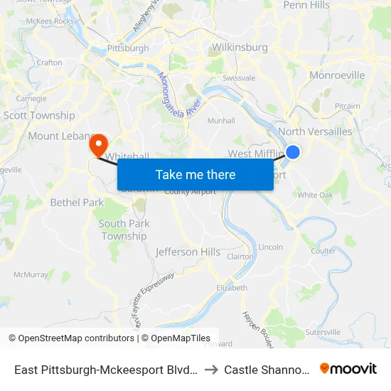 East Pittsburgh-Mckeesport Blvd + Orris to Castle Shannon,  PA map