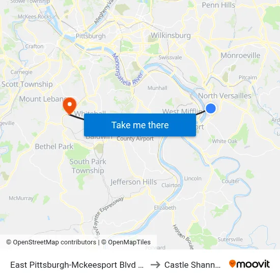 East Pittsburgh-Mckeesport Blvd + the Lane to Castle Shannon,  PA map