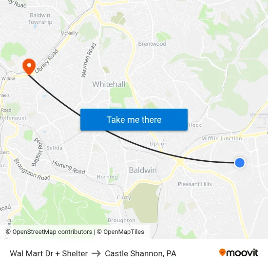 Wal Mart Dr + Shelter to Castle Shannon,  PA map