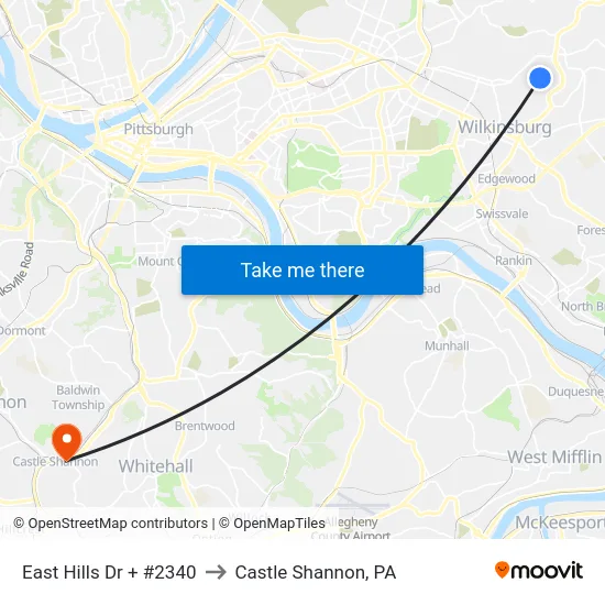 East Hills Dr + #2340 to Castle Shannon,  PA map