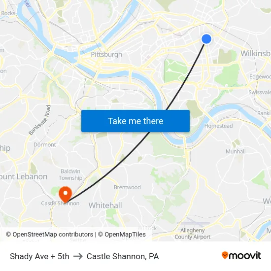 Shady Ave + 5th to Castle Shannon,  PA map