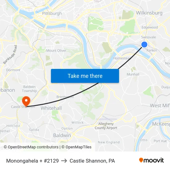 Monongahela + #2129 to Castle Shannon,  PA map
