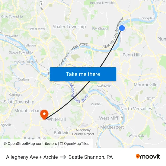 Allegheny Ave + Archie to Castle Shannon,  PA map