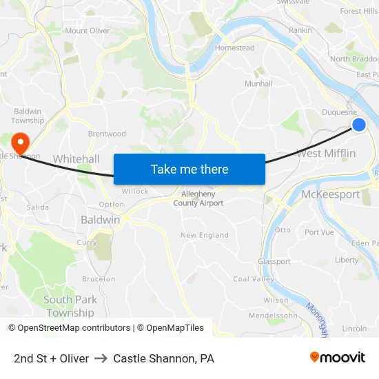 2nd St + Oliver to Castle Shannon,  PA map