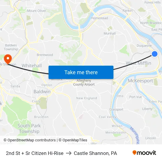 2nd St + Sr Citizen Hi-Rise to Castle Shannon,  PA map