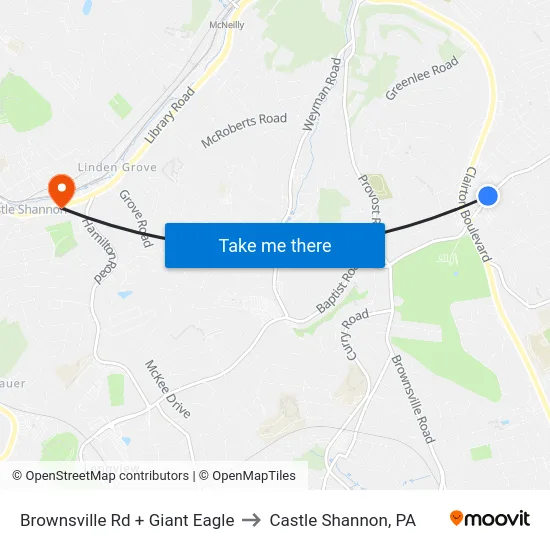 Brownsville Rd + Giant Eagle to Castle Shannon,  PA map