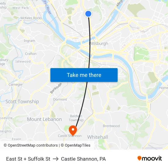 East St + Suffolk St to Castle Shannon,  PA map