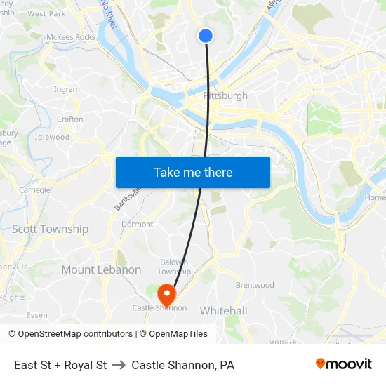 East St + Royal St to Castle Shannon,  PA map