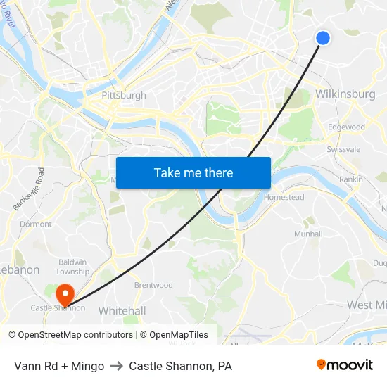 Vann Rd + Mingo to Castle Shannon,  PA map
