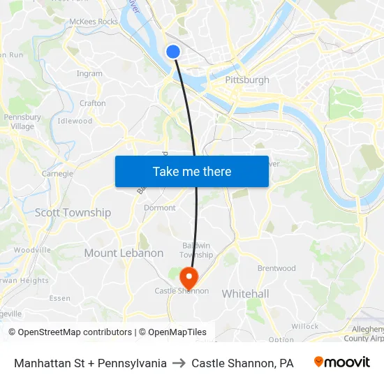 Manhattan St + Pennsylvania to Castle Shannon,  PA map
