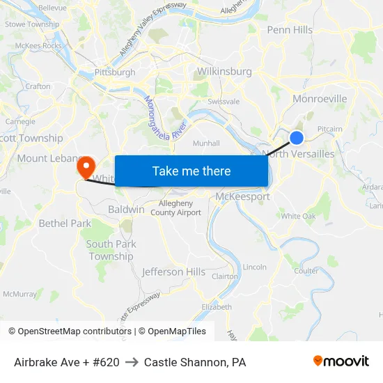 Airbrake Ave + #620 to Castle Shannon,  PA map