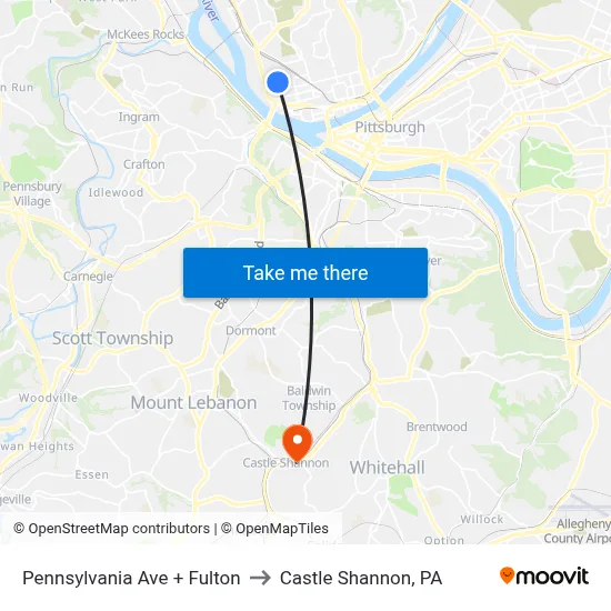 Pennsylvania Ave + Fulton to Castle Shannon,  PA map