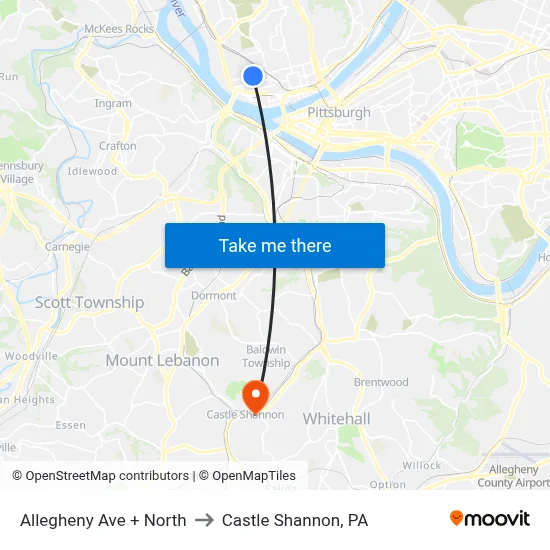 Allegheny Ave + North to Castle Shannon,  PA map