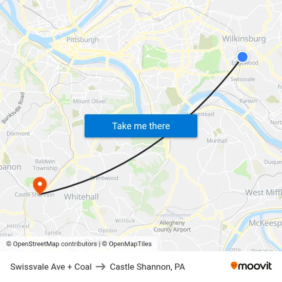 Swissvale Ave + Coal to Castle Shannon,  PA map