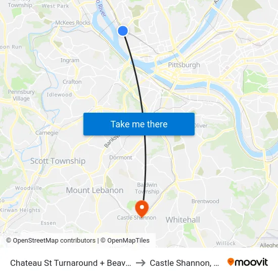 Chateau St Turnaround + Beaver to Castle Shannon,  PA map