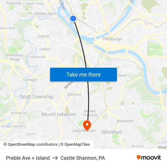 Preble Ave + Island to Castle Shannon,  PA map