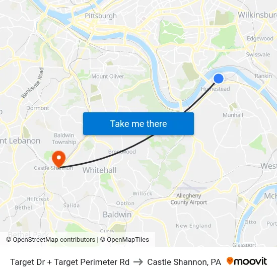 Target Dr + Target Perimeter Rd to Castle Shannon,  PA map