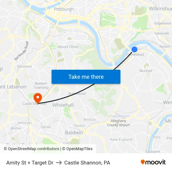 Amity St + Target Dr to Castle Shannon,  PA map