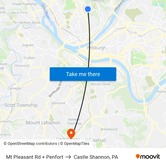 Mt Pleasant Rd + Penfort to Castle Shannon,  PA map