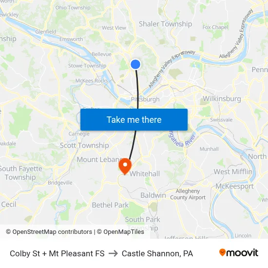 Colby St + Mt Pleasant FS to Castle Shannon,  PA map