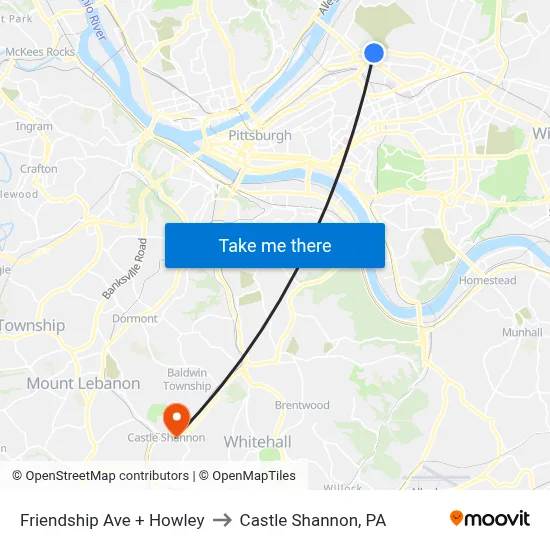 Friendship Ave + Howley to Castle Shannon,  PA map