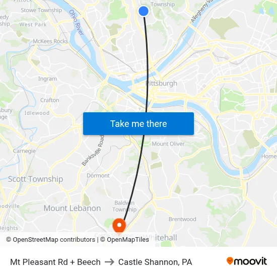 Mt Pleasant Rd + Beech to Castle Shannon,  PA map