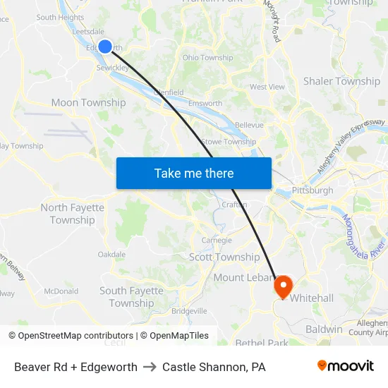 Beaver Rd + Edgeworth to Castle Shannon,  PA map