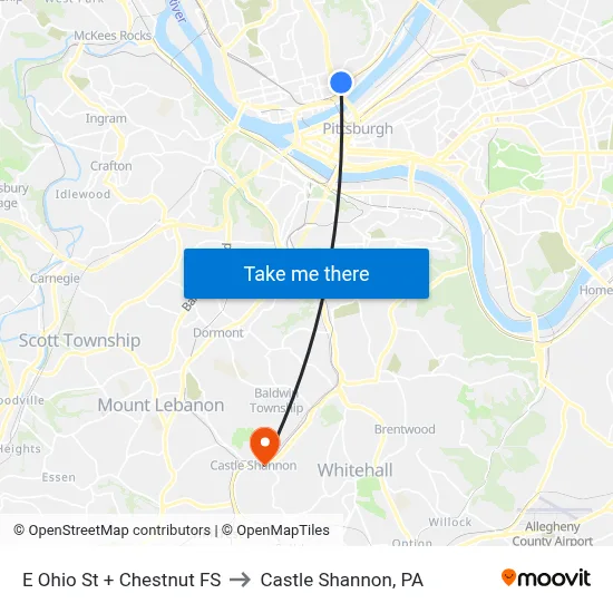 E Ohio St + Chestnut FS to Castle Shannon,  PA map