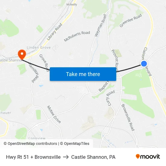 Hwy Rt 51 + Brownsville to Castle Shannon,  PA map