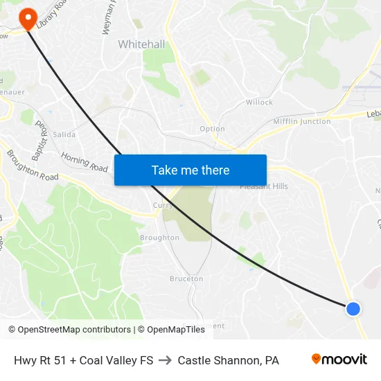 Hwy Rt 51 + Coal Valley FS to Castle Shannon,  PA map