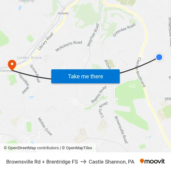 Brownsville Rd + Brentridge FS to Castle Shannon,  PA map