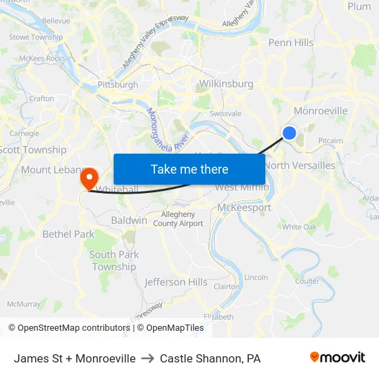James St + Monroeville to Castle Shannon,  PA map