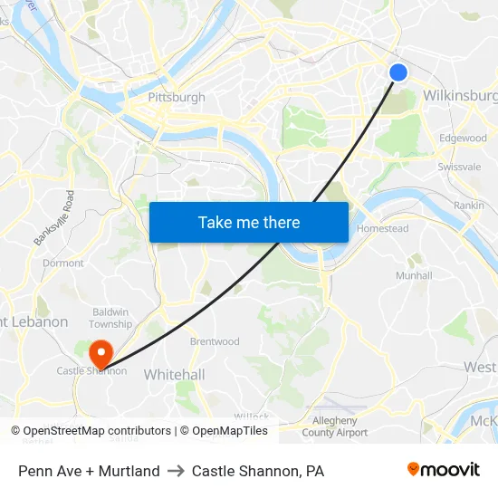 Penn Ave + Murtland to Castle Shannon,  PA map