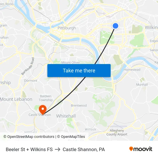 Beeler St + Wilkins FS to Castle Shannon,  PA map