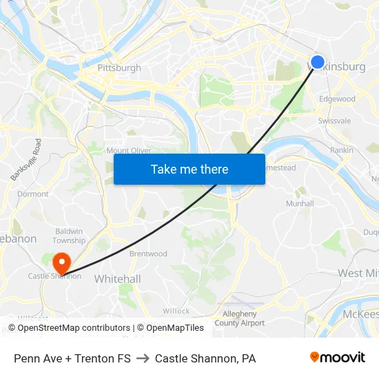 Penn Ave + Trenton FS to Castle Shannon,  PA map