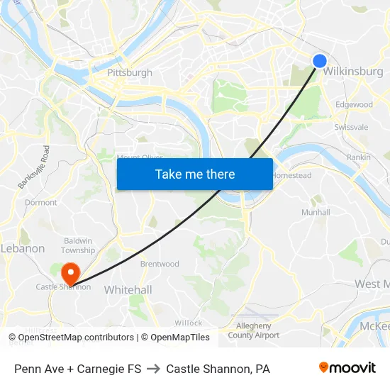 Penn Ave + Carnegie FS to Castle Shannon,  PA map