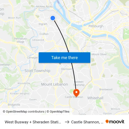 West Busway + Sheraden Station A to Castle Shannon,  PA map