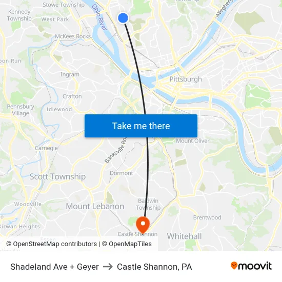 Shadeland Ave + Geyer to Castle Shannon,  PA map