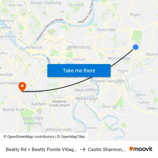 Beatty Rd + Beatty Pointe Village FS to Castle Shannon,  PA map