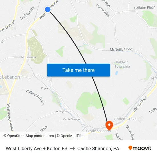 West Liberty Ave + Kelton FS to Castle Shannon,  PA map