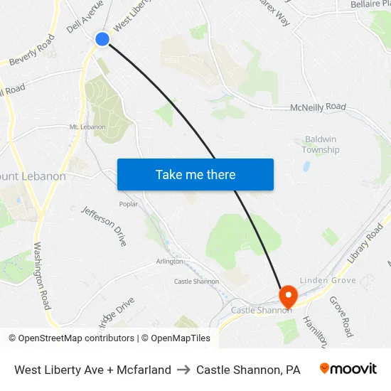 West Liberty Ave + Mcfarland to Castle Shannon,  PA map