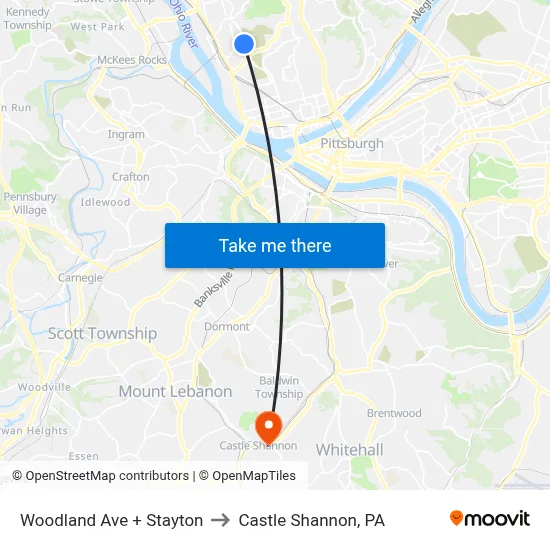 Woodland Ave + Stayton to Castle Shannon,  PA map