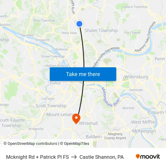 Mcknight Rd + Patrick Pl FS to Castle Shannon,  PA map
