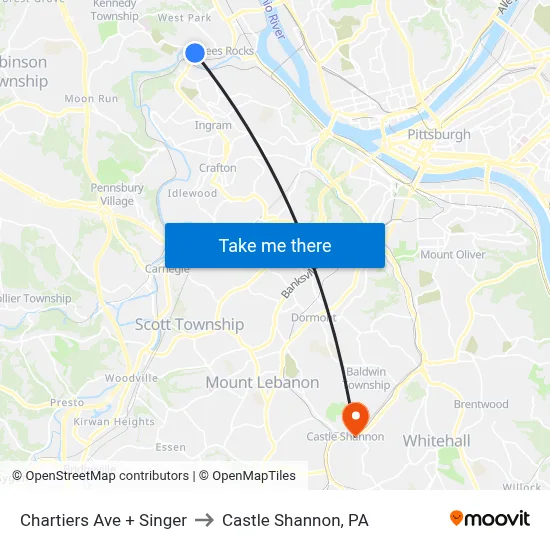 Chartiers Ave + Singer to Castle Shannon,  PA map