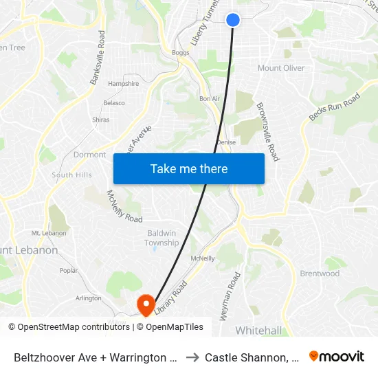 Beltzhoover Ave + Warrington Ns to Castle Shannon,  PA map