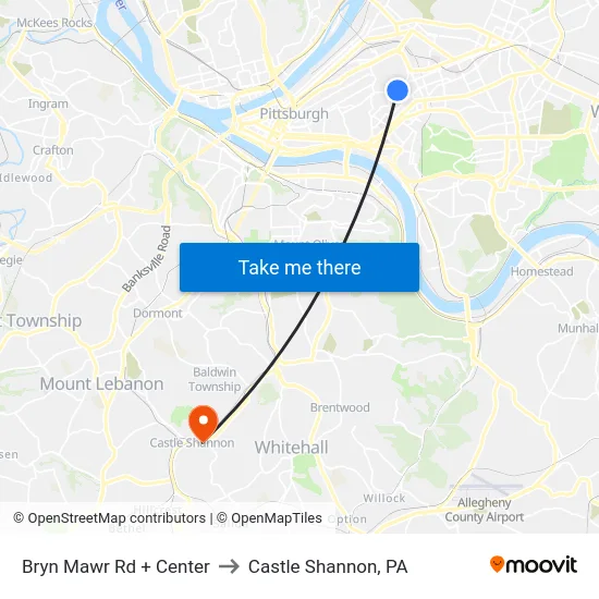 Bryn Mawr Rd + Center to Castle Shannon,  PA map