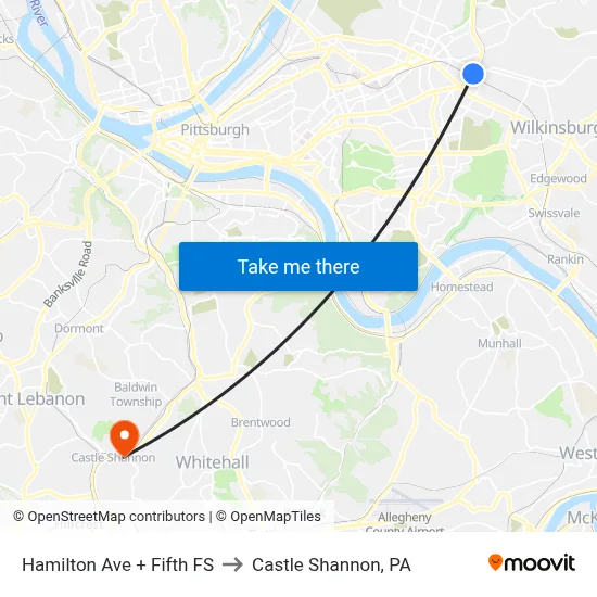 Hamilton Ave + Fifth FS to Castle Shannon,  PA map