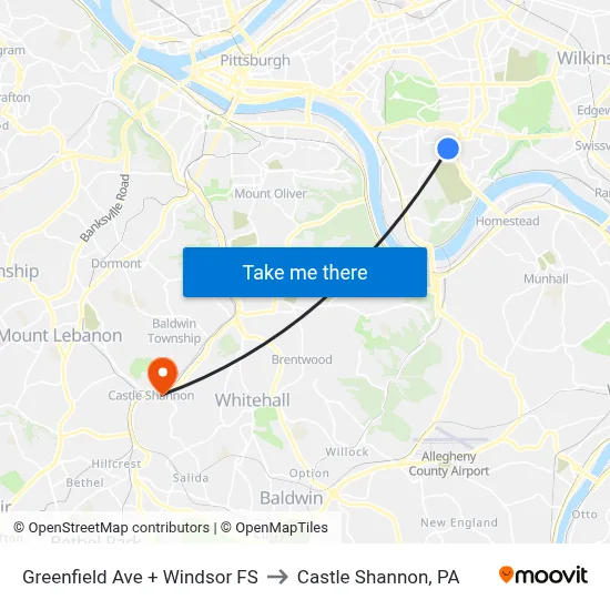 Greenfield Ave + Windsor FS to Castle Shannon,  PA map
