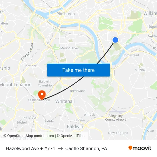 Hazelwood Ave + #771 to Castle Shannon,  PA map