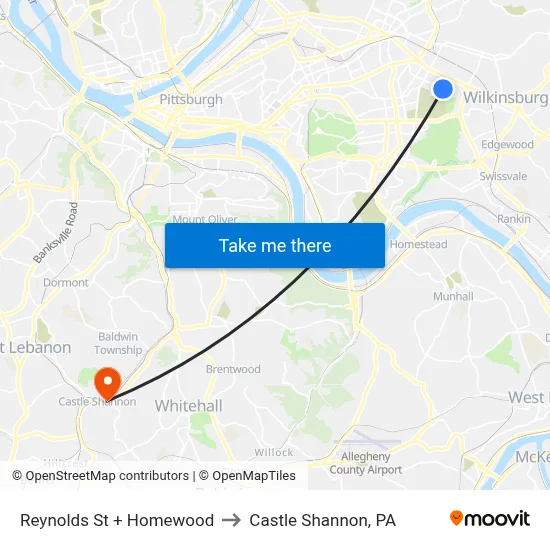 Reynolds St + Homewood to Castle Shannon,  PA map